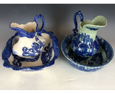 Two ceramic ewer-and-wash basin sets