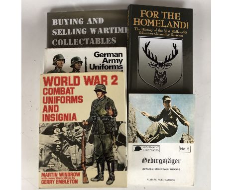 A collection of military books, including Pencz, For the Homeland, Second World War Combat Uniforms and Insignia, and German 