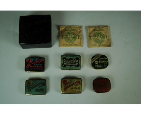 A Zonophone and other gramophone needle boxes / tins