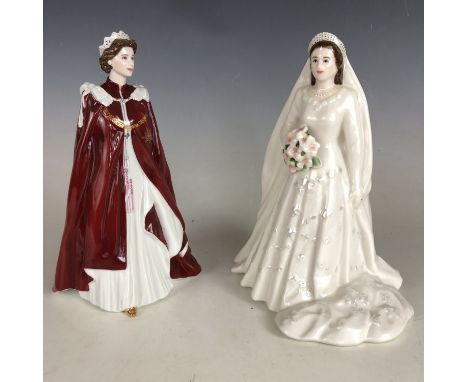 Two Royal Worcester figurines featuring Queen Elizabeth II and HRH The Duke of Edinburgh Diamond wedding anniversary 1947-200