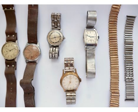 Gentlemen's vintage wristwatches, to include Butex, Smiths, and Nika etc, together with a Bonklip type rolled-gold bracelet w