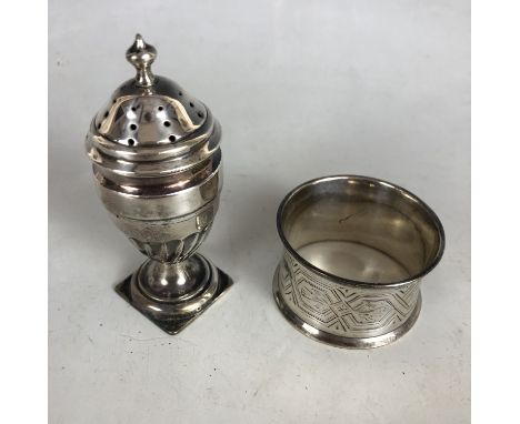 A Victorian silver peperette, Birmingham, 1896, and a napkin ring, Sheffield, 1878, 63.6g total