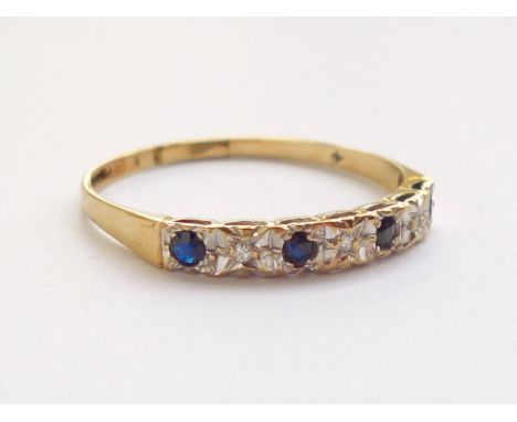 A 9ct gold sapphire and diamond half-hoop eternity ring, having four round-cut sapphires interspersed by illusion-set diamond