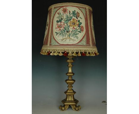 A vintage Baroque style gilt ceramic table lamp, 52 cm to socket