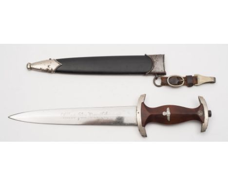 A Third Reich period SA dagger by Grafrath:, the double edged blade with inscription to one side and maker's mark to the othe