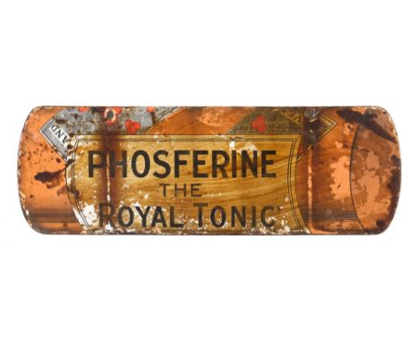 An early 20th century enamel advertising sign for 'Phosferine the Royal Tonic':, in the shape of a roll of tablets with part 