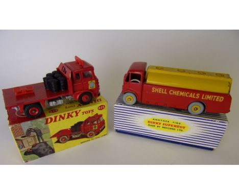 Dinky No 425 Bedford TK Coal Lorry: with red bodywork, six coal bags and scales, together with No 991 A.E.C. Tanker 'Shell Ch