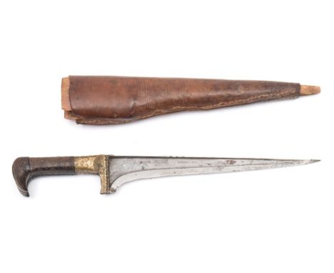 A 19th century North Indian pesh kabz:, of typical form with curved T-section blade and two piece ivory grip, together with s