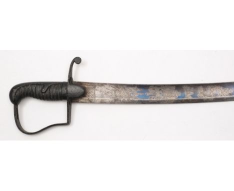A 1796 pattern British Light Cavalry Officer's sabre:, the curved blade with single fuller having crown and 'GR' cypher over 