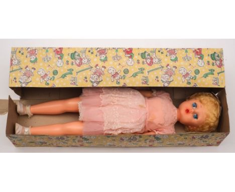 An 'Unbreakable vinyl/plastic Singing and Speaking Doll: 69cm. high, with original instruction leaflet, box and outer packagi