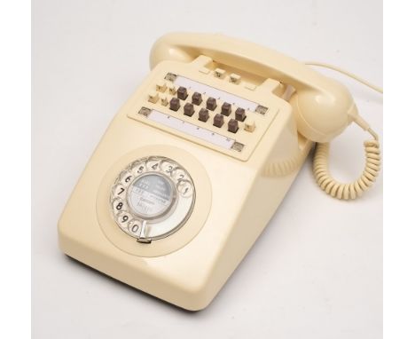 A GPO ivory bakelite 700 series multi function office telephone:, with 'Bell on', 'Bell off' buttons and clear dialer (re-wir