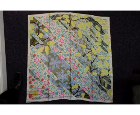 'The Asprey Silk Scarf'  by Asprey, London:, floral hand finished print, 90cm x 90cm, in original box.