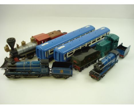 Two Chad Valley 4-4-0 BR Blue locomotives and tenders:, together with a Bassett-Lowke six wheeled LNER tender and miscellaneo