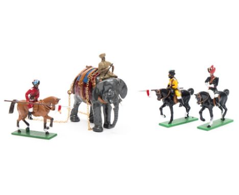 A group of handmade and hand painted British (Indian) Elephant gun teams together with a small collection of Indian Lancers e