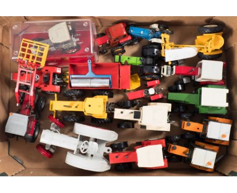Britains, Ertl and others, various scales of farm tractors and machinery: various assorted makes and all unboxed, (35)
