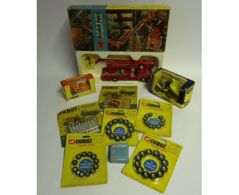 Corgi, No 1127 Simon Snorkel Fire Engine: No 403 Skip Dumper, No 389 Reliant Bond Bug 700ES, all boxed together with assorted