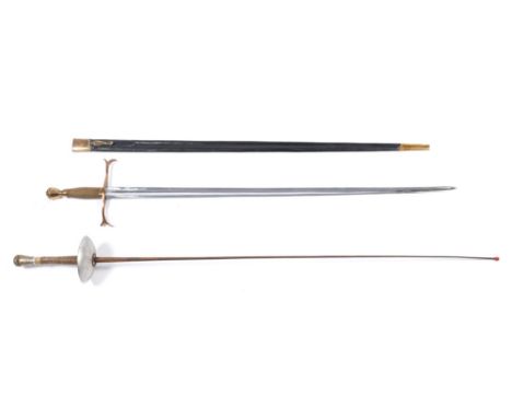A late 19th/early 20th century court sword:, the straight single edge blade with traces of engraved decoration, over a polish