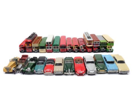 A collection of various single and double decker buses:, in various liveries, by EFE, Corgi, Matchbox and other makers.