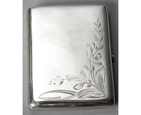 A RUSSIAN SILVER CIGARETTE CASE, engraved with foliage, gilded interior, 10 by 8cm, 161g.