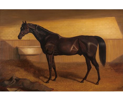 GEORGE STUBBS (1724 - 1806) (AFTER), BRITISH, PORTRAIT OF A STALLION, oil on panel, signed with initials "GS", 60 by 90cm.