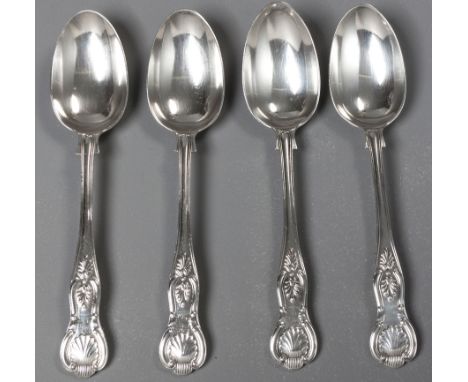 A SET OF FOUR EDWARDIAN SILVER KINGS PATTERN SERVING SPOONS, SHEFFIELD 1903, SSH LD, 379g, (4).