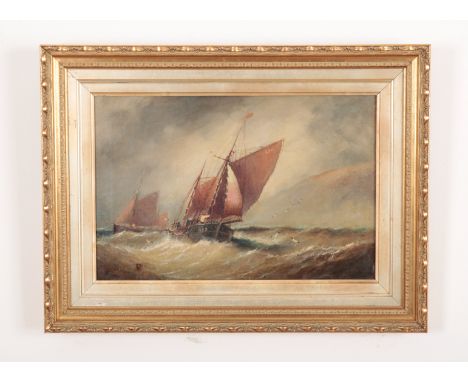 MANNER OF JOHN MOORE OF IPSWICH (1820-1902) Fishing boats in heavy seassigned "j. Moore" lower left, indistinctly titled to t