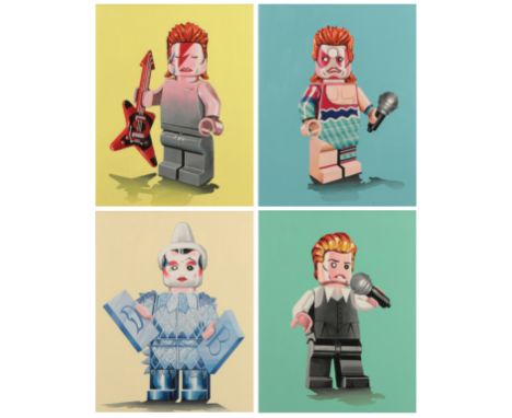 *BOB COSFORD (Contemporary) 'Bowie 'Lego' Tribute'four studies of the late David Bowie modelled as a Lego figurine, each a di