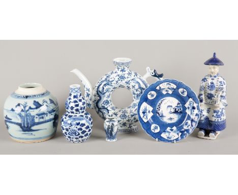 A CHINESE BLUE AND WHITE PORCELAIN DOUBLE GUORD VASElate 19th Century, with calligraphy panel rim, the body decorated with bi