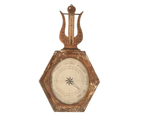 A FRENCH GILTWOOD BAROMETER BY SELON TORICELLIearly 19th century, the painted dial with various changeable weather conditions