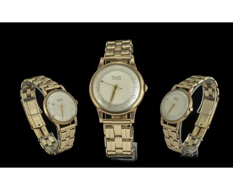 Rotary 17 Jewels 1950's Gents 9ct Gold Cased Mechanical Wrist Watch with Excellent Gold Tone Expanding and Sliding Watch Brac