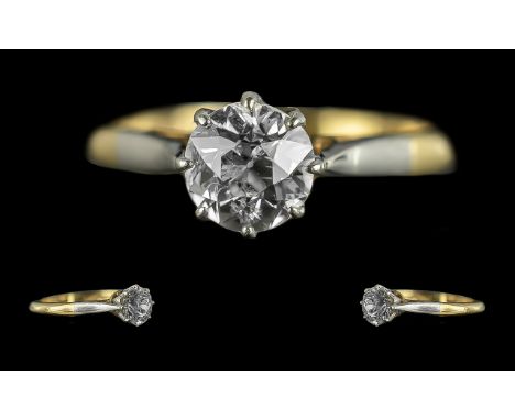 Ladies 18ct Gold and Platinum Single Stone Diamond Set Ring. Marked 18ct and Platinum to Interior of Shank. The Round Brillia