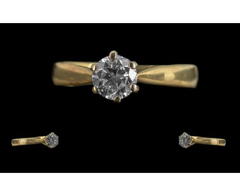 18ct Gold - Superb Quality Modern Brilliant Cut Single Stone Diamond Set Dress Ring. Full Hallmark to Interior of Shank. The 