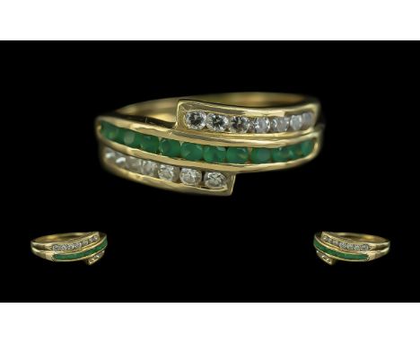 Ladies - Fine Quality 18ct Gold Diamond and Emerald Set Dress Ring. Stamped 750 - 18ct to Interior of Shank. The Well Matched