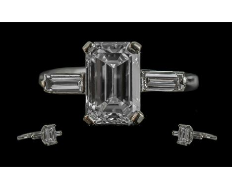 Ladies 1930's Superb Quality 18ct White Gold - Single Stone Diamond Ring. The Step-cut Diamond of Top Grade. Est Colour G - H