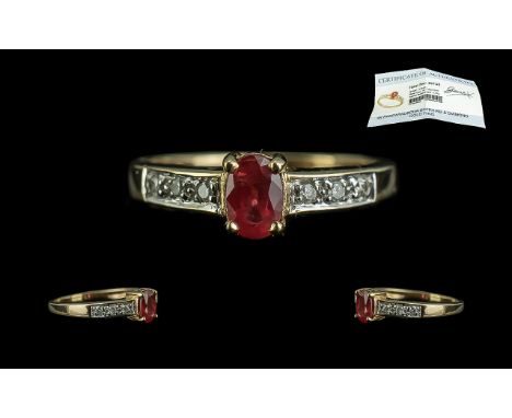 Ladies 9ct Gold Padparadscha Sapphire and Diamond Set Ring. Full Hallmark to Shank. Sapphires of Excellent Colour, Weight 0.5