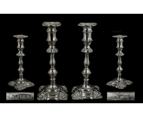 Elizabeth II Pair of Sterling Silver Cast Candlesticks with Loaded Bases, Cast In the Form of a George II Pair of Candlestick