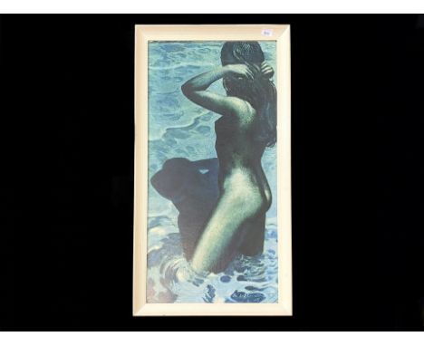 K Shackleton 'The Blue Nude' Print, circa 1950's, depicting a nude lady standing in the sea.  Framed, measures overall 39" x 