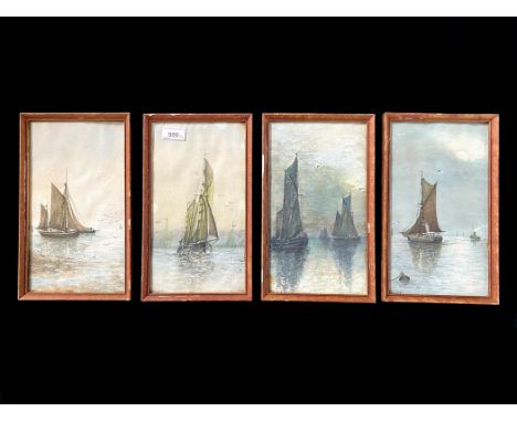 Four Antique Water Colours by M Skilbeck, depicting sailing ships, framed and glazed.  Each measures 12" x 7" overall.