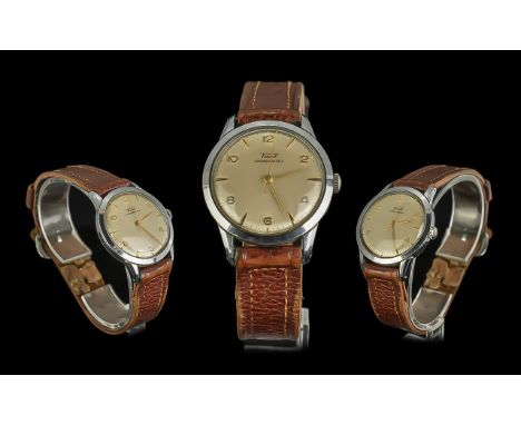 Tissot - Antimagnetique Gents Mechanical Wind Steel Cased Wrist Watch, With Original Tan Leather Watch Strap. c.1950's / 1960