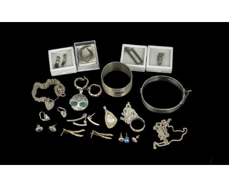 Good Collection of Silver Jewellery. Includes Bangle, Pendants, Earrings, Necklaces &amp; 1 Napkin Holder. 