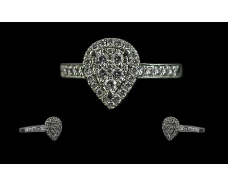 Platinum - Superior Quality Diamond Set Ring. Marked 950 Platinum to Interior of Shank. All Diamonds of Excellent Colour and 