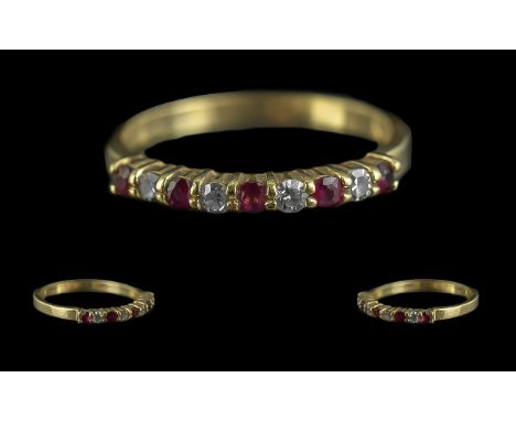 Ladies - Attractive / Quality 18ct Gold Ruby and Diamond Set Dress Ring. Full Hallmark to Interior of Shank. Rubies and Diamo