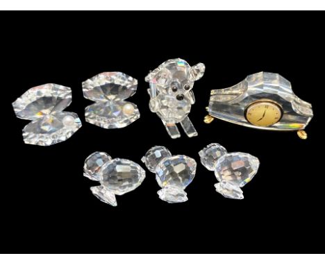 Swarovski - Collection of Miniature Figures, comprising a miniature mantle clock No.9460 000 057, three ducklings No. 7676 02