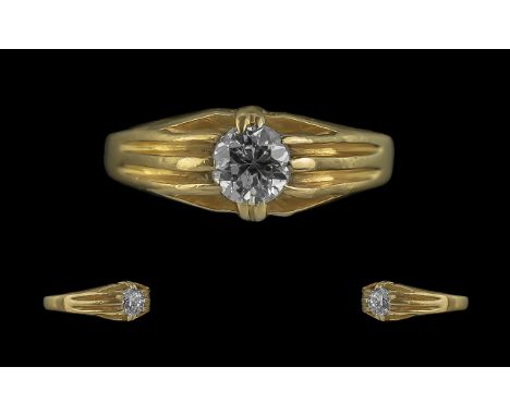 18ct Gold Pleasing 1930's Single Stone Diamond Set Ring - The Single Brilliant Cut Diamond Of Top Colour And Clarity. Est Dia