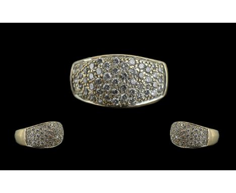 9ct Gold - Diamond Set Cluster Band Ring. Full Hallmark to Shank. Est Diamond Weight 1.00 cts, Ring Size M - N. Weight 7.0 gr
