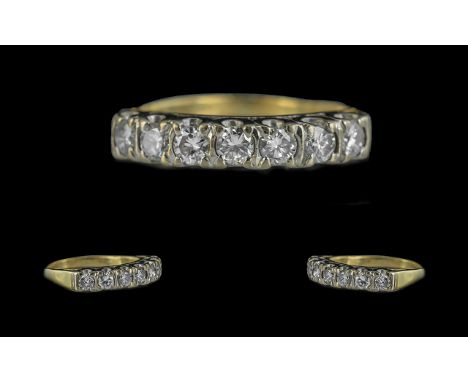 Ladies 18ct Gold Attractive 7 Stone Diamond Set Ring, marked 18ct to shank. the seven round brilliant cut diamonds of good co