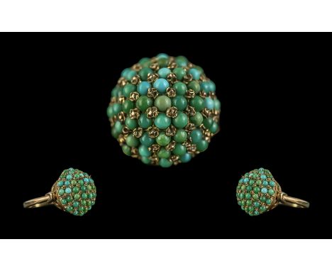 Ladies 9ct Gold Turquoise Set Cluster Ring - Hallmarked London 1904. Ring Size (M-N) Weight 5.9 grams. Shank &amp; Setting Ex