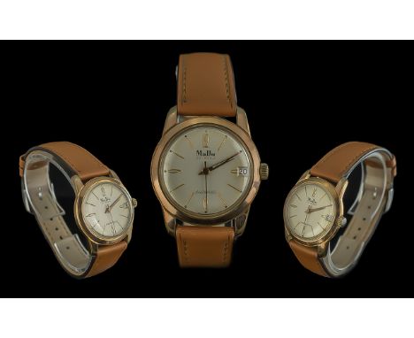 Mudu - 25 Jewels Doubles Matic - Incabloc Gold on Steel Manual Wind Wrist Watch. c.1960. Features Unbreakable Main Spring, Wa