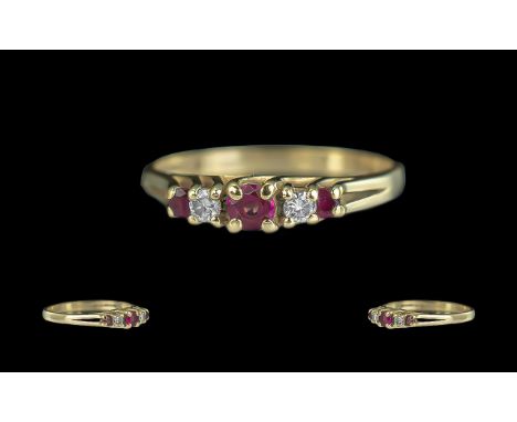 Ladies Attractive 9ct Gold Ruby and Diamond Set Dress Ring, full hallmark, diamonds and rubies of good colour and clarity; ri