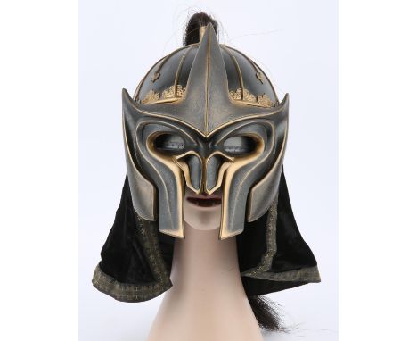 Plastic helmet with horsehair and velvet details and two armour plates purportedly worn on The Last Airbender 2010 Also a stu